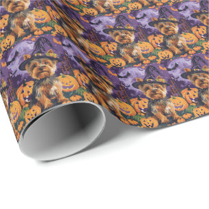 Yorkshire Terrier Hund Halloween Witch och Pumpkin Presentpapper