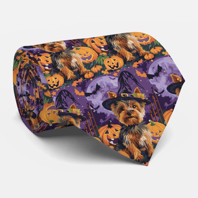 Yorkshire Terrier Hund Halloween Witch och Pumpkin Slips (Rullad)