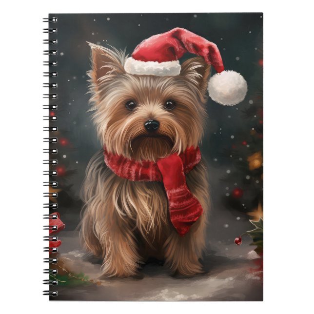 Yorkshire Terrier Hund i Snö jul Anteckningsbok (Framsidan)