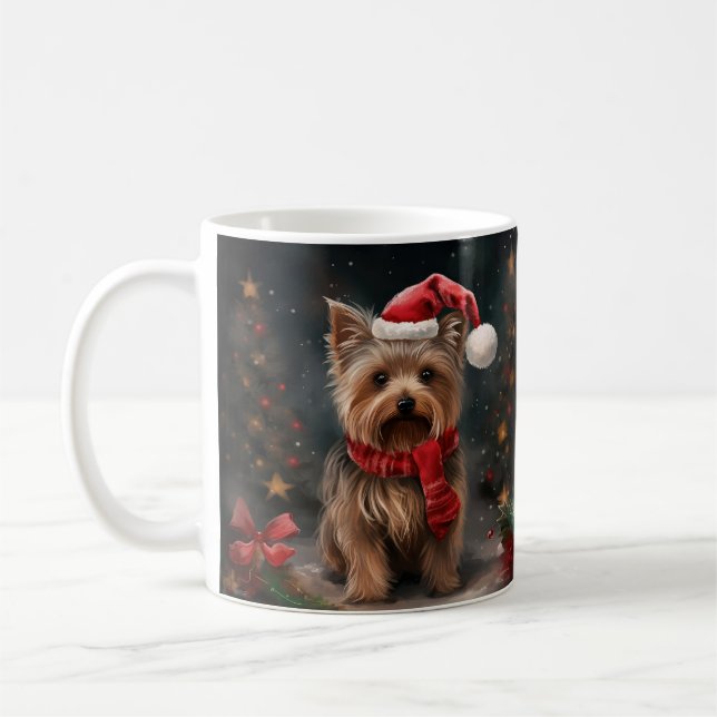 Yorkshire Terrier Hund i Snö jul Kaffemugg (Vänster)