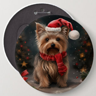 Yorkshire Terrier Hund i Snö Jul Knapp