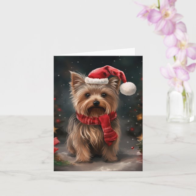 Yorkshire Terrier Hund i Snö jul Kort (Orkide)