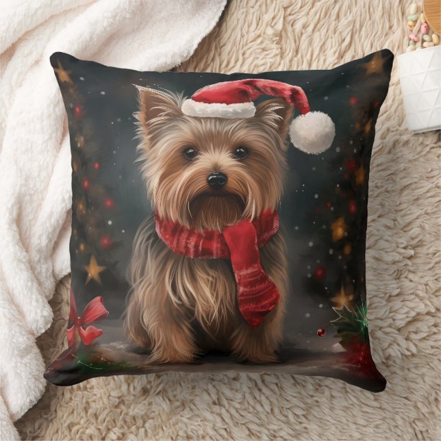 Yorkshire Terrier Hund i Snö jul Kudde (Filt)