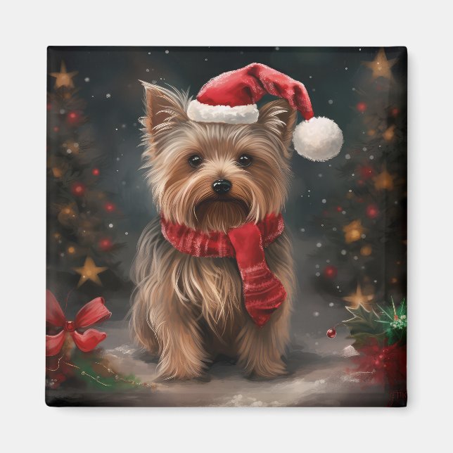 Yorkshire Terrier Hund i Snö jul Magnet (Framsidan)