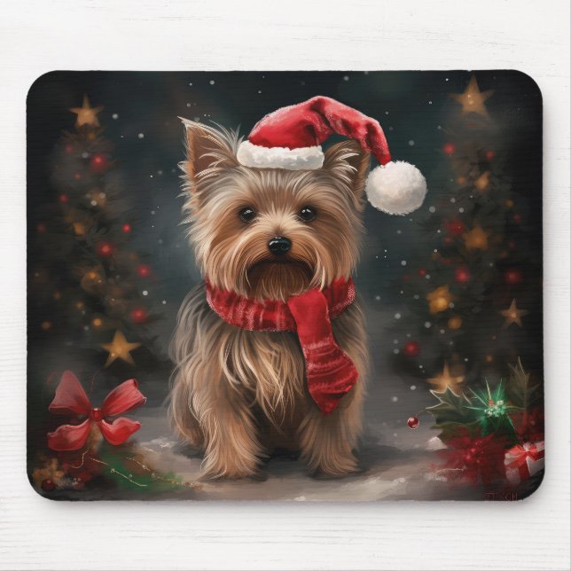 Yorkshire Terrier Hund i Snö jul Musmatta (Framsidan)