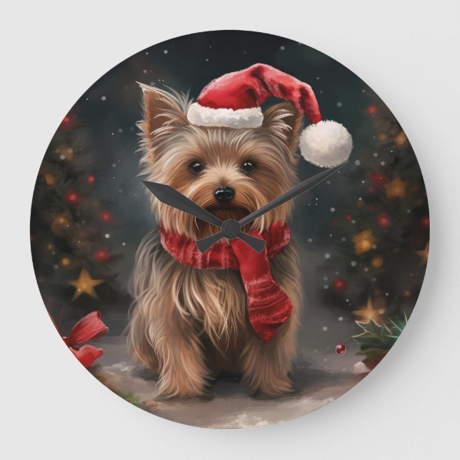 Yorkshire Terrier Hund i Snö jul Stor Klocka (Framsida)