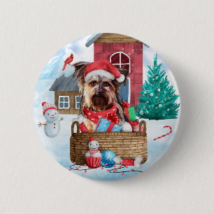 Yorkshire Terrier Hund I snö-julhuset Hund House Knapp