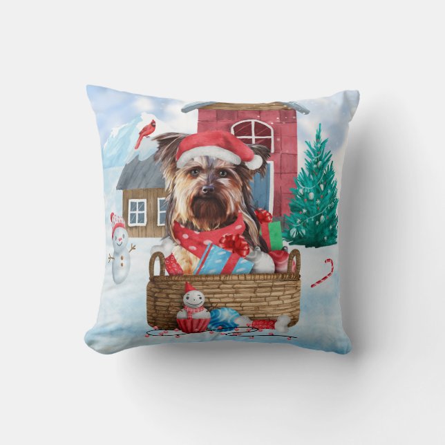 Yorkshire Terrier Hund I snö-julhuset Hund House Kudde (Framsida)