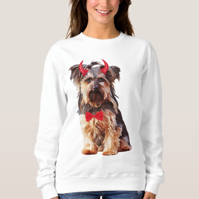 Yorkshire Terrier Hund in Halloween T Shirt (Framsida)