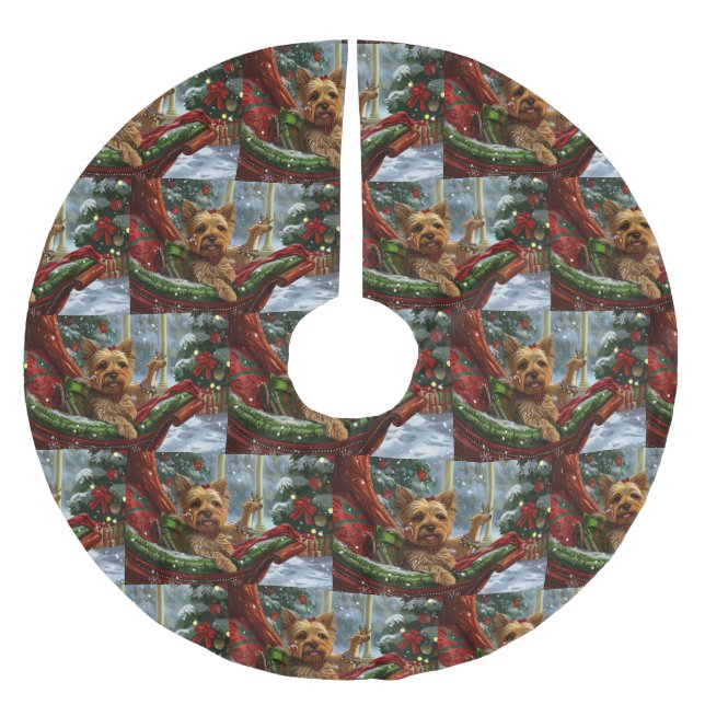 Yorkshire Terrier Hund jul Festive Julgransmatta Borstad Polyester (Framsidan)