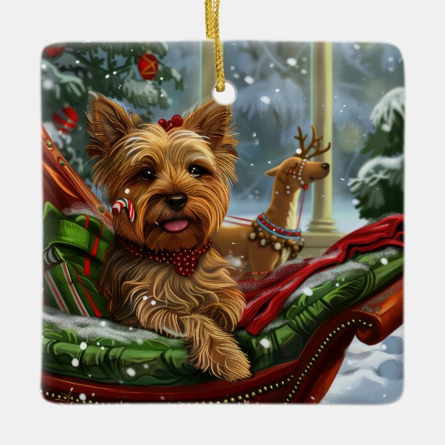 Yorkshire Terrier Hund jul Festive Julgransprydnad Keramik (Framsida)