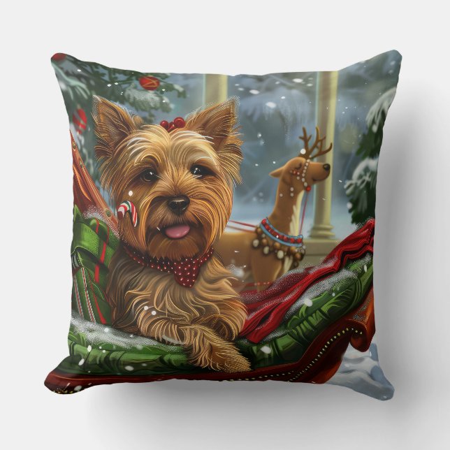 Yorkshire Terrier Hund jul Festive Kudde (Framsida)