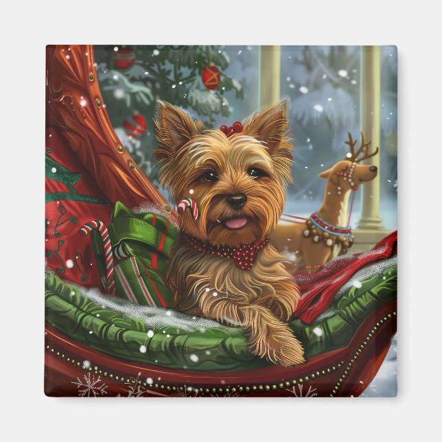 Yorkshire Terrier Hund jul Festive Magnet (Framsidan)