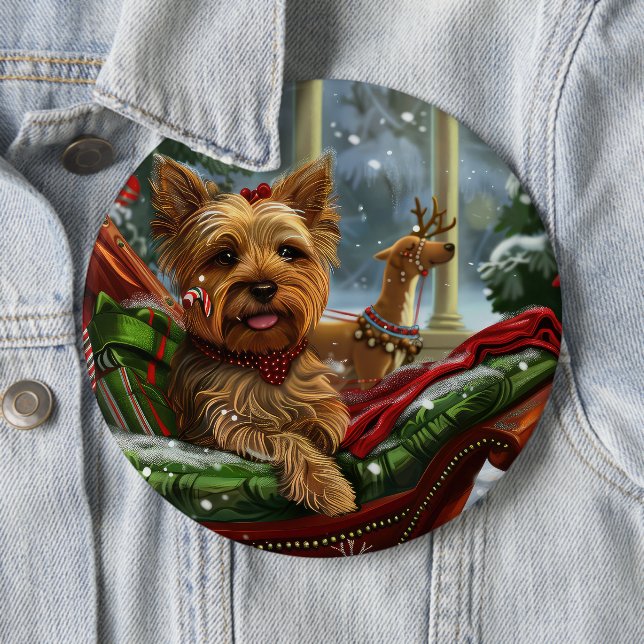 Yorkshire Terrier Hund Jul Festlig Knapp (In Situ)