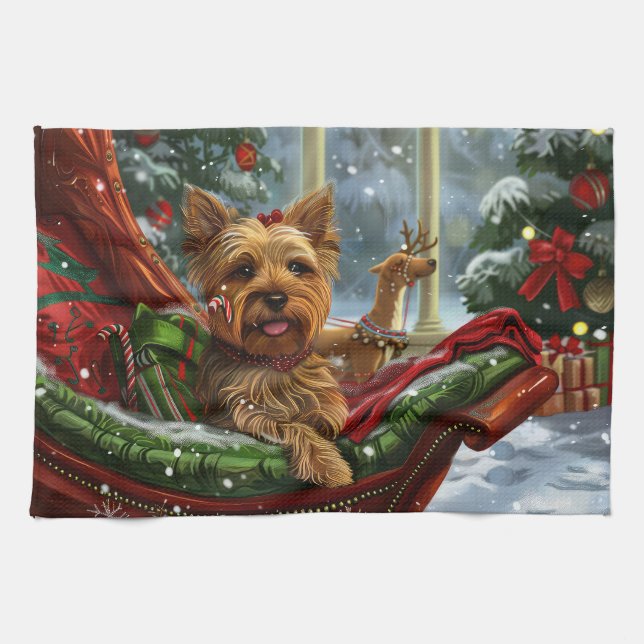 Yorkshire Terrier Hund Jul Festlig Kökshandduk (Horisontell)