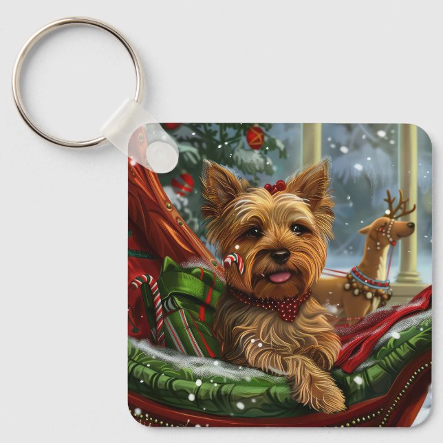 Yorkshire Terrier Hund Jul Festlig Nyckelring (Framsida)