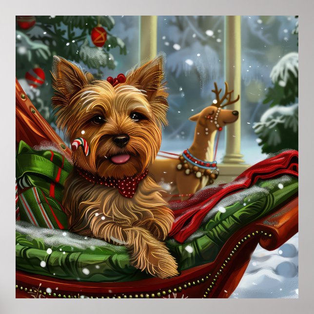 Yorkshire Terrier Hund Jul Festlig Poster (Framsidan)