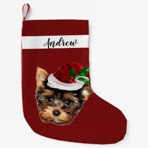 Yorkshire Terrier hund Jul Helgdag Stock Liten Julstrumpa