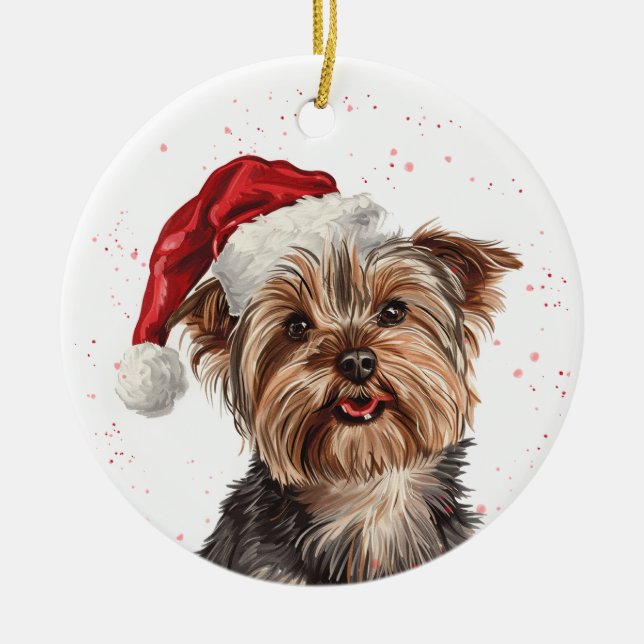 Yorkshire Terrier Hund Jul Personlig Julgransprydnad Keramik (Framsidan)