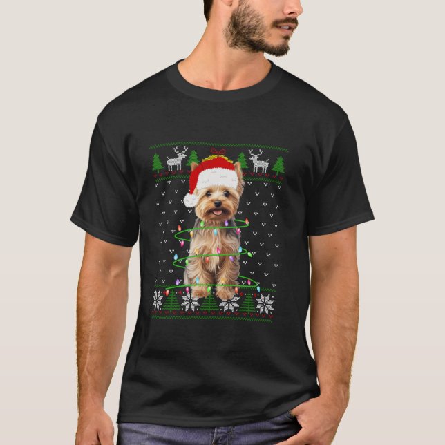 Yorkshire Terrier Hund Julgran Ljus Puppy T Shirt (Framsida)