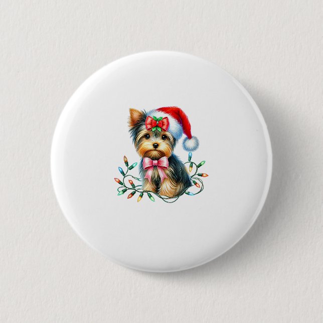 Yorkshire Terrier-Hund med Coquette Bow-jul Knapp (Framsida)