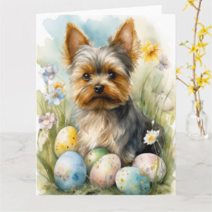 Yorkshire Terrier-Hund med Påskägg Helgdag Kort