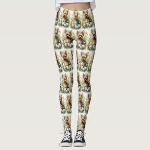 Yorkshire Terrier Hund Med Påskägg Semester  Leggings