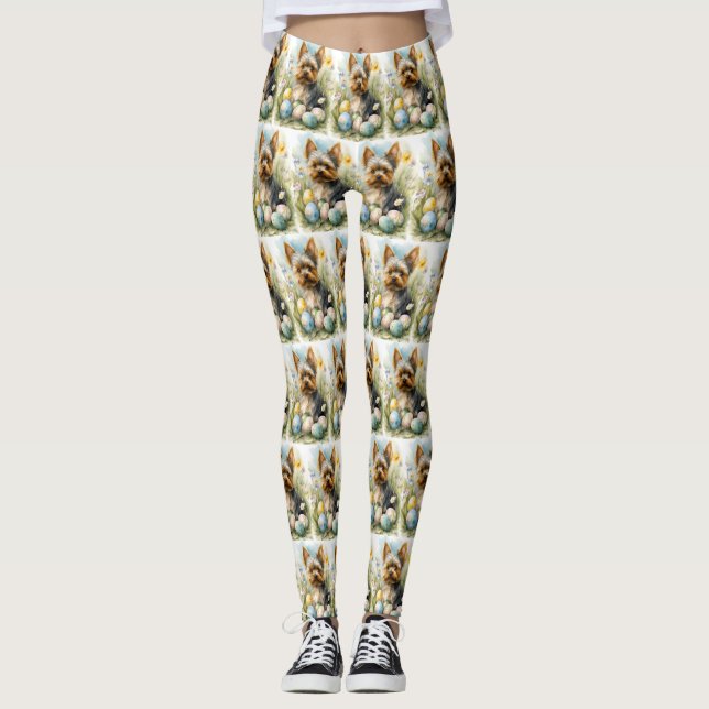 Yorkshire Terrier Hund Med Påskägg Semester  Leggings (Framsida)