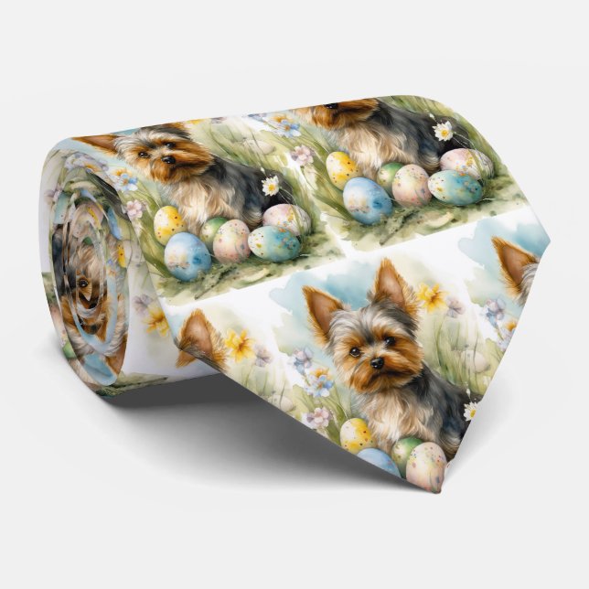 Yorkshire Terrier Hund Med Påskägg Semester  Slips (Rullad)