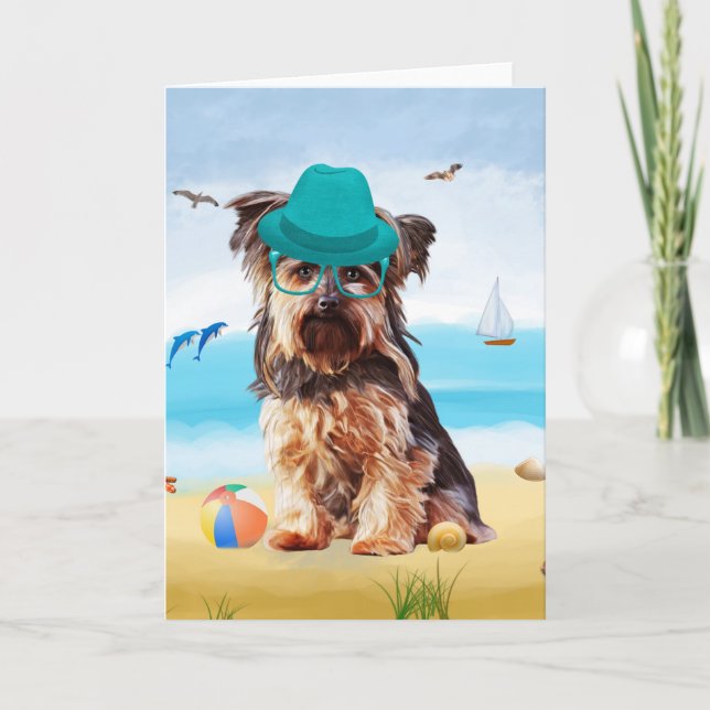 Yorkshire Terrier Hund på Beach Kort (Framsida)
