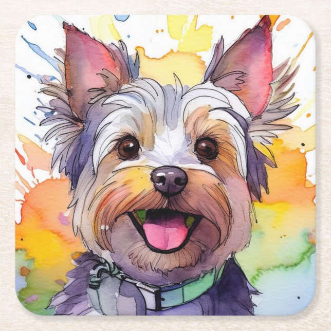 Yorkshire Terrier Hund Papper Underlägg Kvadrat (Framsidan)