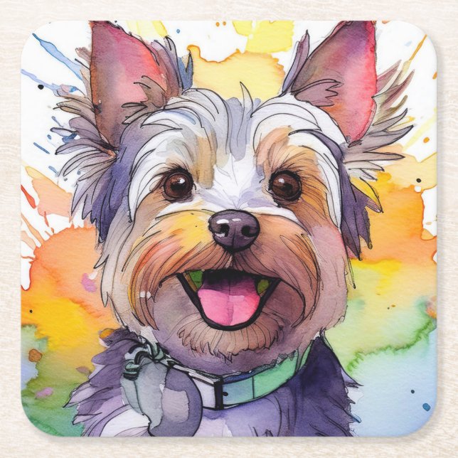 Yorkshire Terrier Hund Papper Underlägg Kvadrat (Framsidan)
