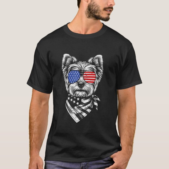Yorkshire Terrier Hund Patriotic 4:e juli Americ T Shirt (Framsida)