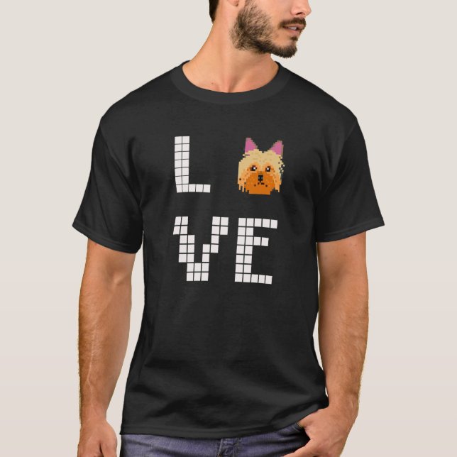 Yorkshire Terrier Hund Pixel Art T Shirt (Framsida)