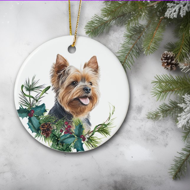 Yorkshire Terrier Hund Porträtt Holly Wandeans Julgransprydnad Keramik (Skapare uppladdad)