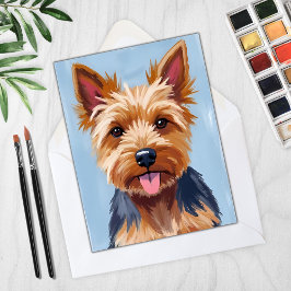 Yorkshire Terrier Hund Porträtt Målnings Kort