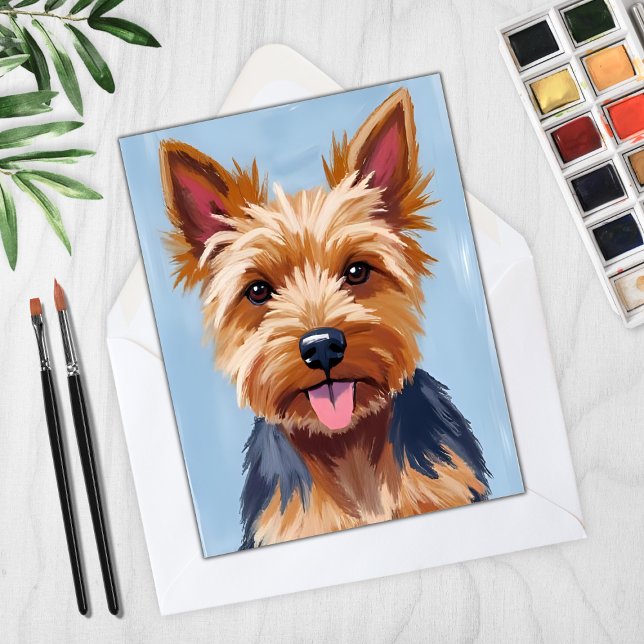 Yorkshire Terrier Hund Porträtt Painting Card (Skapare uppladdad)