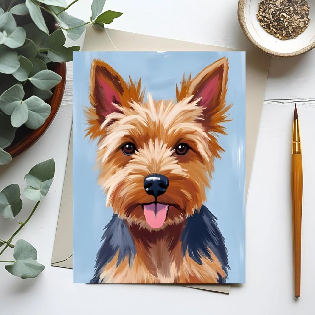 Yorkshire Terrier Hund Porträtt Painting Vykort (Skapare uppladdad)