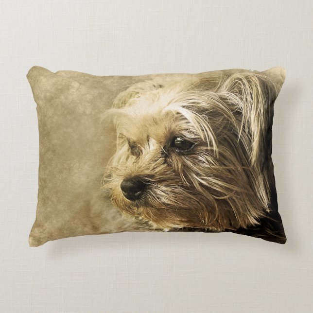 Yorkshire Terrier Hund Puppy Pillow Prydnadskudde (Framsidan)