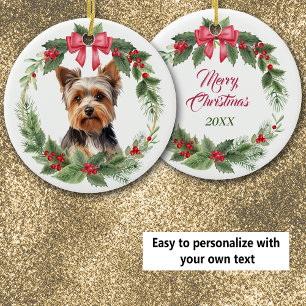 Yorkshire Terrier Hund Red Bow Holly Wandeans Julgransprydnad Keramik