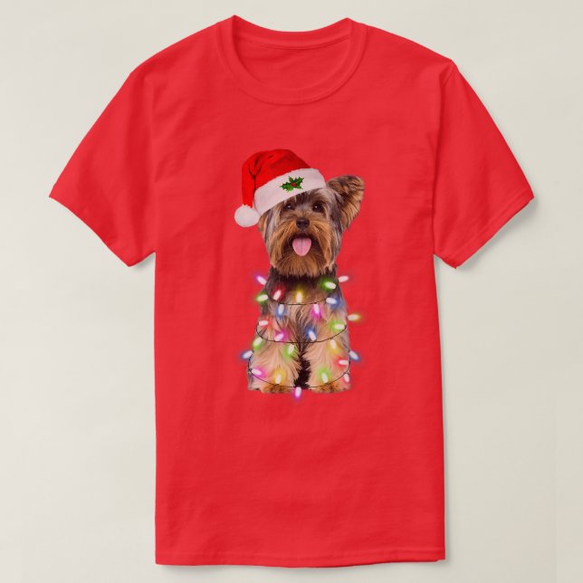 Yorkshire Terrier hund Santa Julgran Ljus T Shirt (Design framsida)
