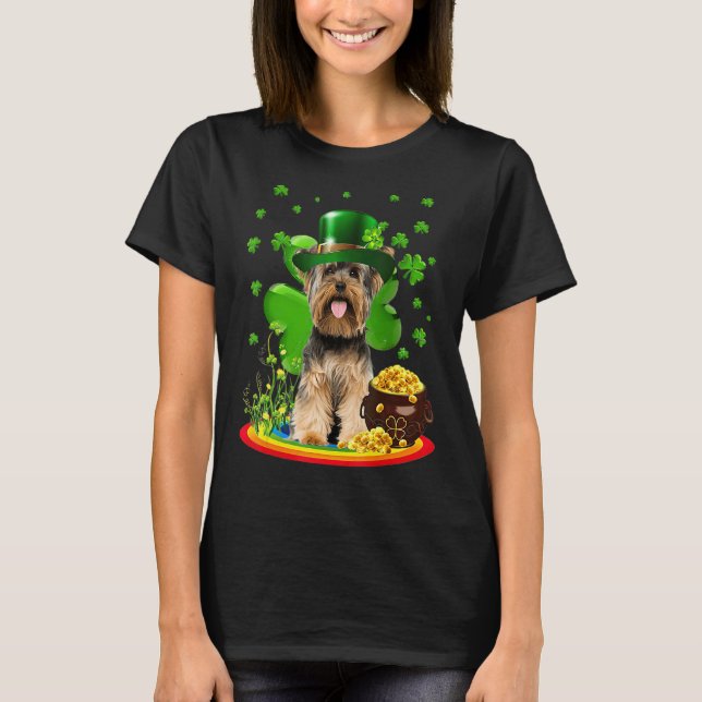Yorkshire Terrier Hund Shamrock St patricks day Hu T Shirt (Framsida)