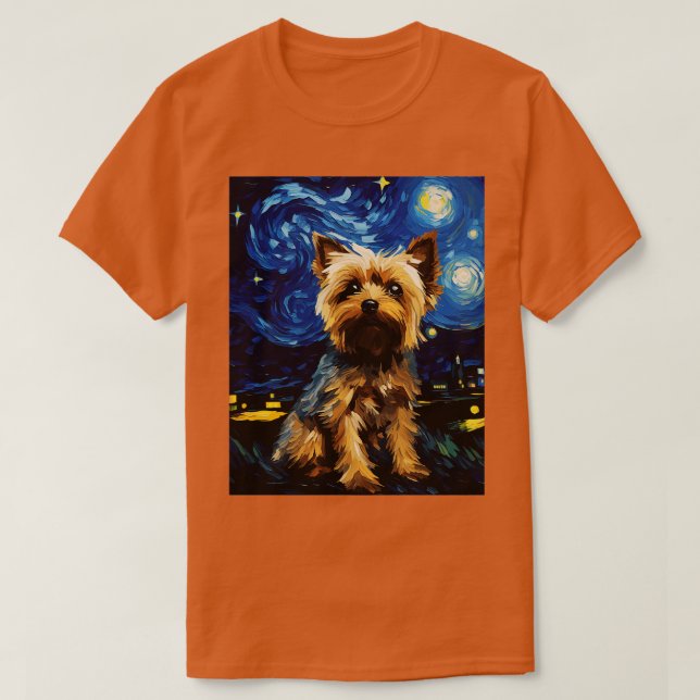Yorkshire Terrier Hund Starry Night Van Gogh Art L T Shirt (Design framsida)