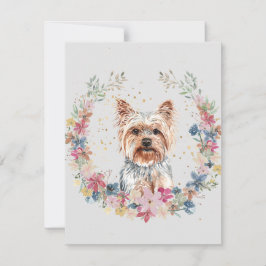 Yorkshire Terrier Hund Vår blommor Monogram Anteckningskort