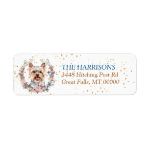 Yorkshire Terrier Hund Vår blommor Wandeans Returadress Etikett