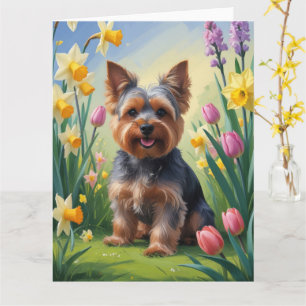 Yorkshire Terrier Hund Vårblommor Målning Kort