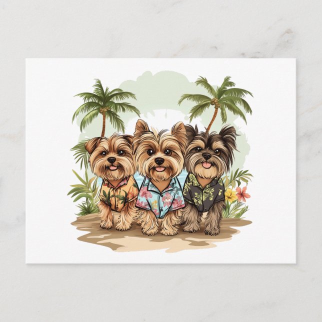 Yorkshire Terrier Hundar Hawaiian Shirts Vykort (Framsida)