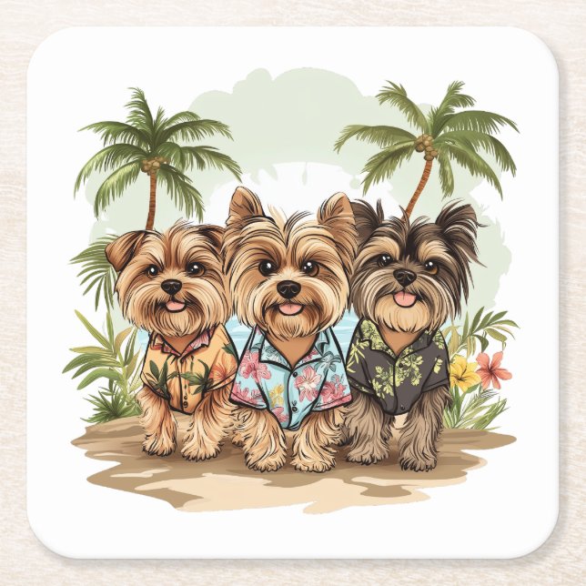 Yorkshire Terrier Hundar Hawaiiträjor Underlägg Papper Kvadrat (Framsidan)
