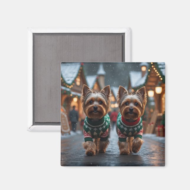 Yorkshire Terrier Hundar Jul Snö Semester  Magnet (Front/Back)