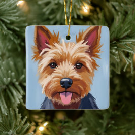 Yorkshire Terrier | Hundporträttsmålning Julgransprydnad Keramik